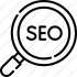 A magnifying glass with "SEO" inside, drawn in a simple black outline style—ideal for a digital marketing strategist in Kannur.